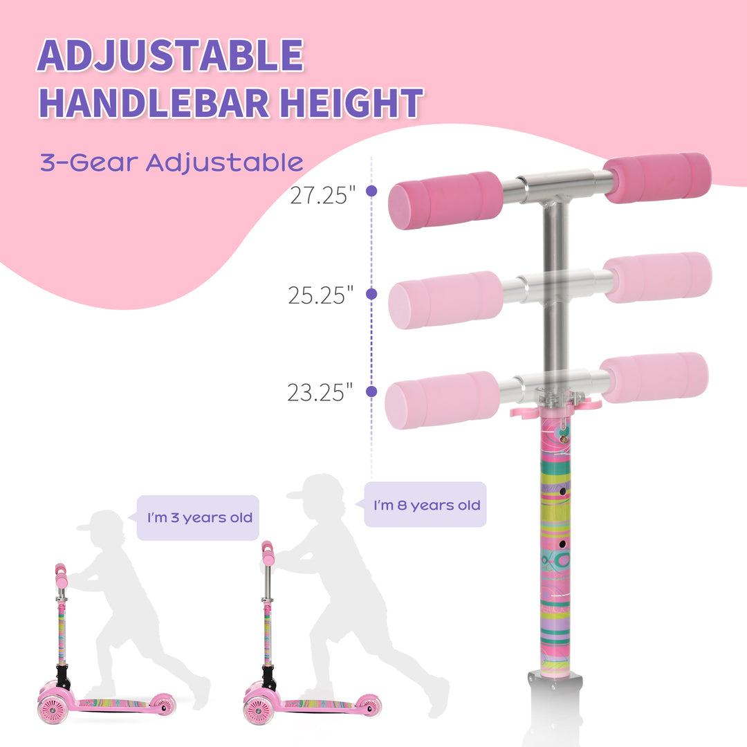 Scooter for Kids Toddler Foldable Kick Scooter with 3 Wheel Adjustable Height Flashing Wheels for Boys and Girls 3-8 Years Pink
