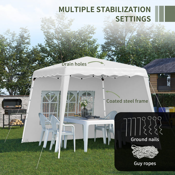 2.9 x 2.9m Pop Up Gazebo with 2 Sides, Slant Legs and Carry Bag, Height Adjustable UV50+ Party Tent Event Shelter for Garden, Patio, White