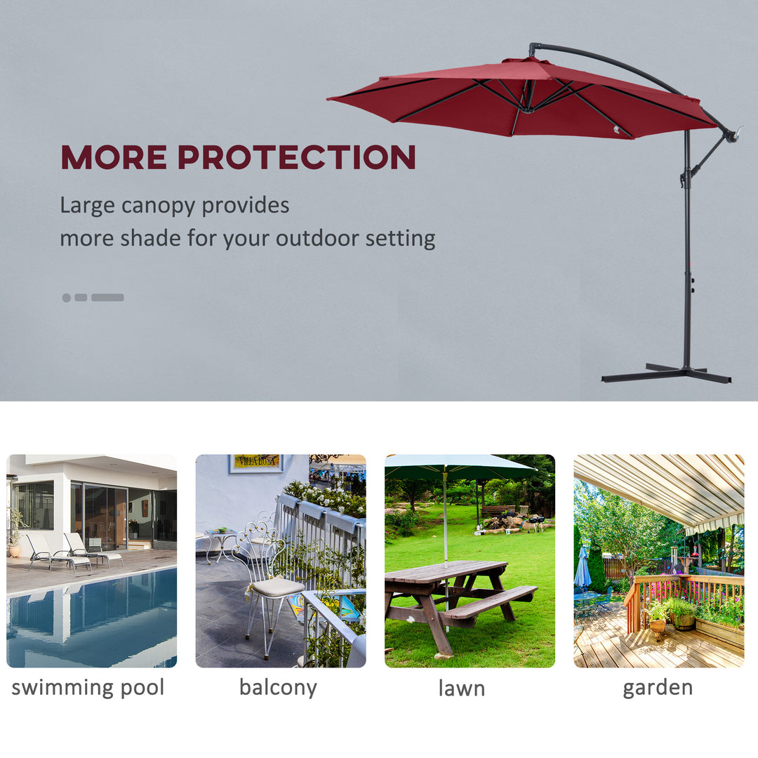 Cantilever Umbrella Parasol Patio Hanging Sun shade Wine Red 3M