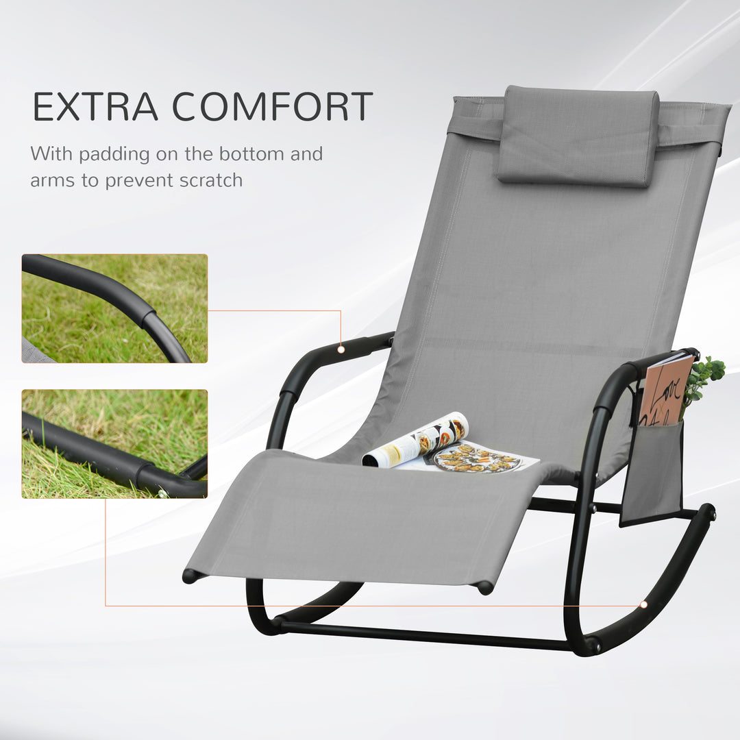 Breathable Mesh Rocking Chair Patio Rocker Lounge for Indoor &amp; Outdoor Recliner Seat w/ Removable Headrest for Garden and Patio Grey