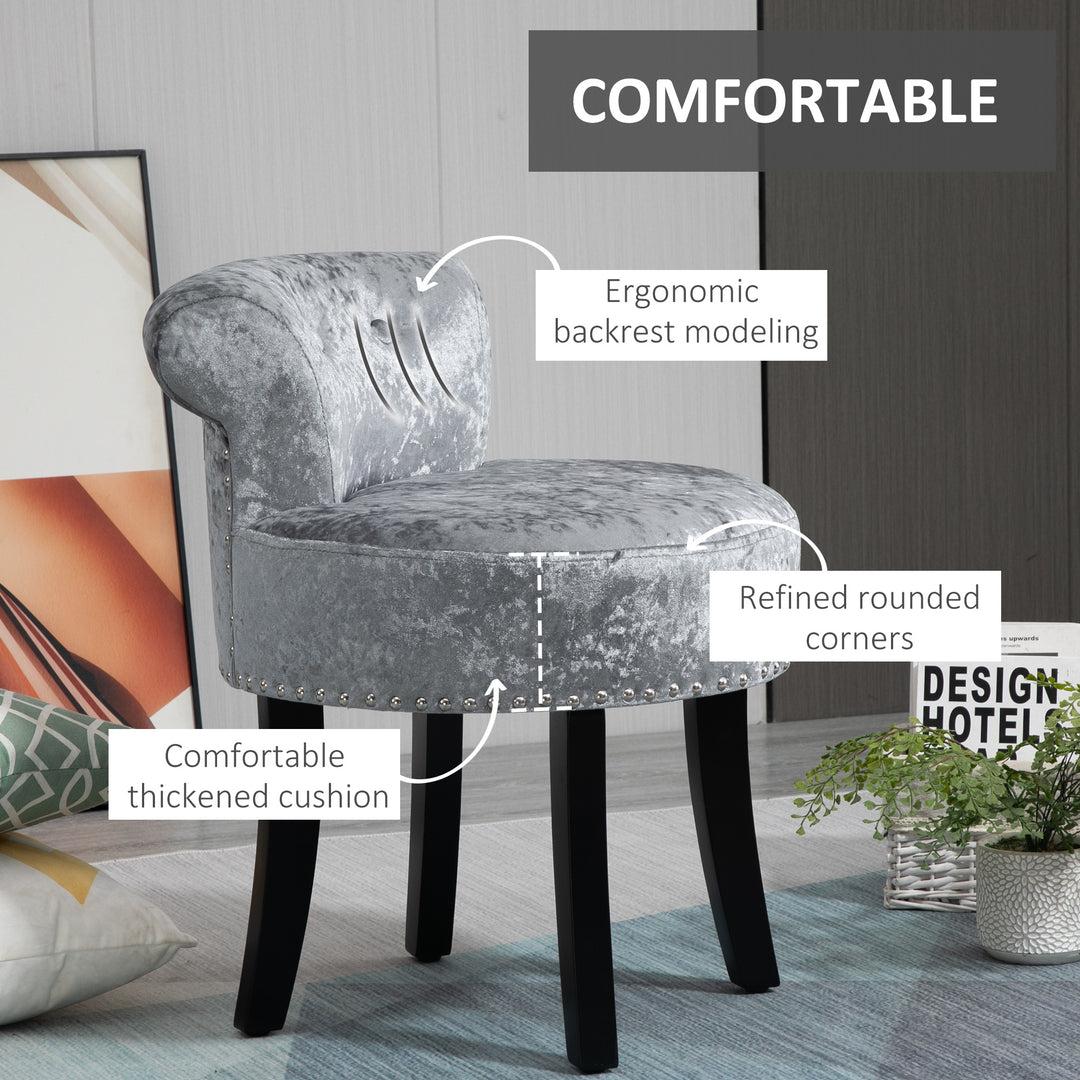 Dressing Table Stool with Rubber Wood Legs Ice Velvet Makeup Seat Dressing Chair for Living Room Dressing Room Bedroom, Grey