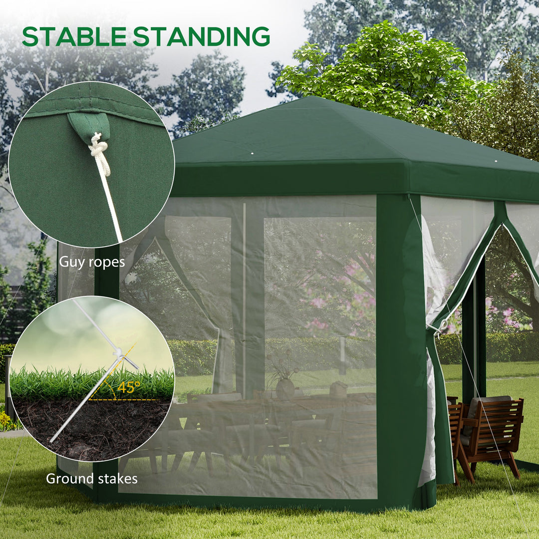 Netting Gazebo Hexagon Tent Patio Canopy Outdoor Shelter Party Activities Shade Resistant (Green)
