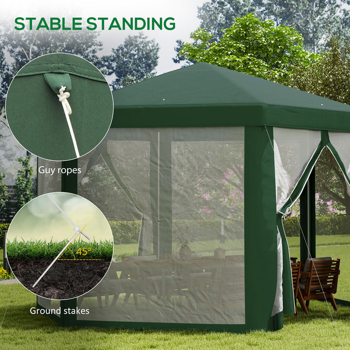 Netting Gazebo Hexagon Tent Patio Canopy Outdoor Shelter Party Activities Shade Resistant (Green)