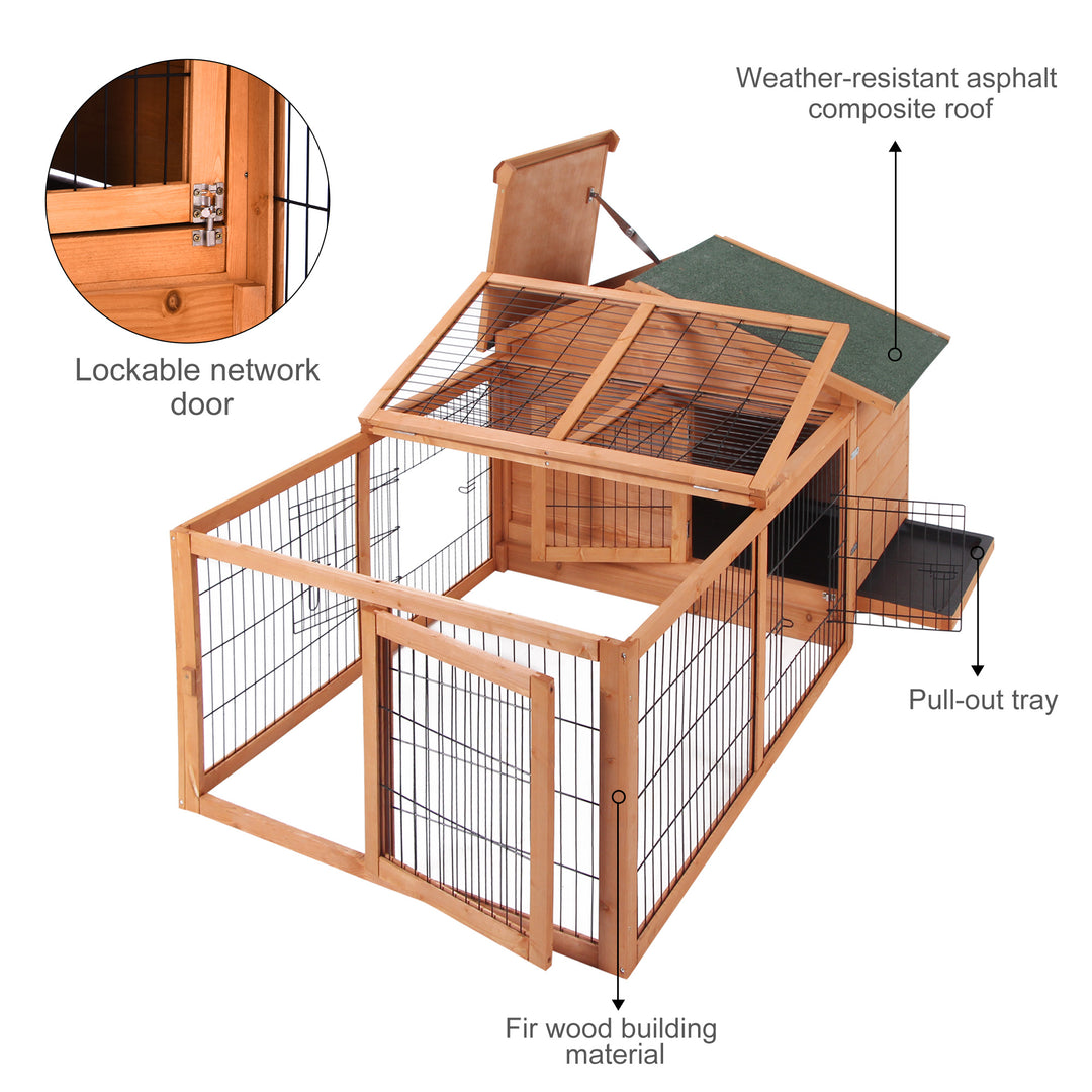 Wooden Guinea Pigs Hutches Detachable Rabbit Cage Pet House with Openable Run &amp; Roof Slide-out Tray