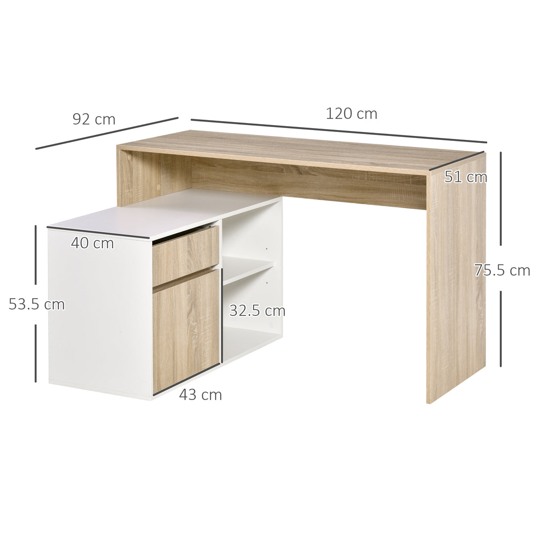 Corner Computer Desk L Shaped Desks Study Table PC Work w/ Storage Shelf Drawer Office, Oak and White