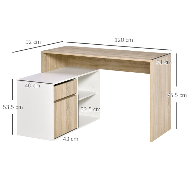 Corner Computer Desk L Shaped Desks Study Table PC Work w/ Storage Shelf Drawer Office, Oak and White