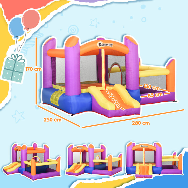 Outsunny Kids Bounce Castle House Inflatable Trampoline Slide Water Pool 3 in 1 with Inflator for Kids Age 3-12 Multi-color 3 x 2.8 x 1.7m