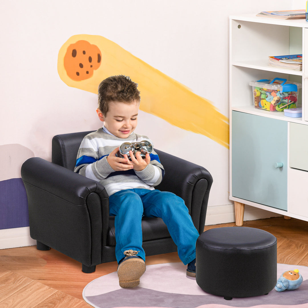 Toddler Chair Single Seater Kids Sofa Set, Kids Sofa with Stool, Black