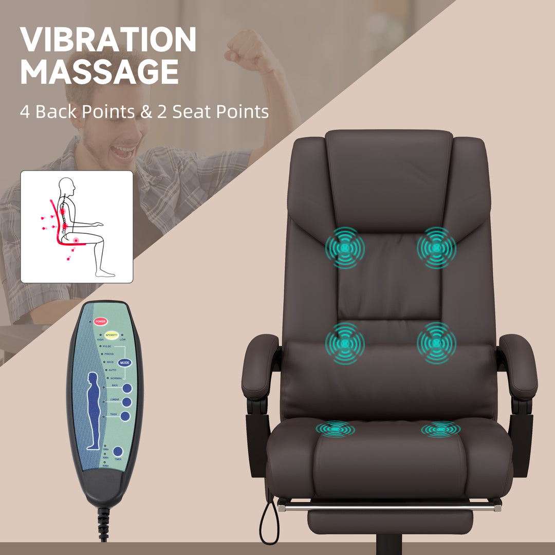 Vinsetto 6-Point PU Leather Massage Office Chair, Reclining Chair Height Adjustable Computer Chair with Footrest, Swivel Wheels, Remote