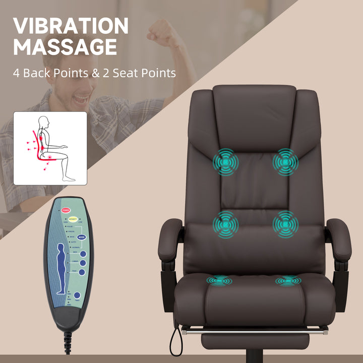 Vinsetto 6-Point PU Leather Massage Office Chair, Reclining Chair Height Adjustable Computer Chair with Footrest, Swivel Wheels, Remote