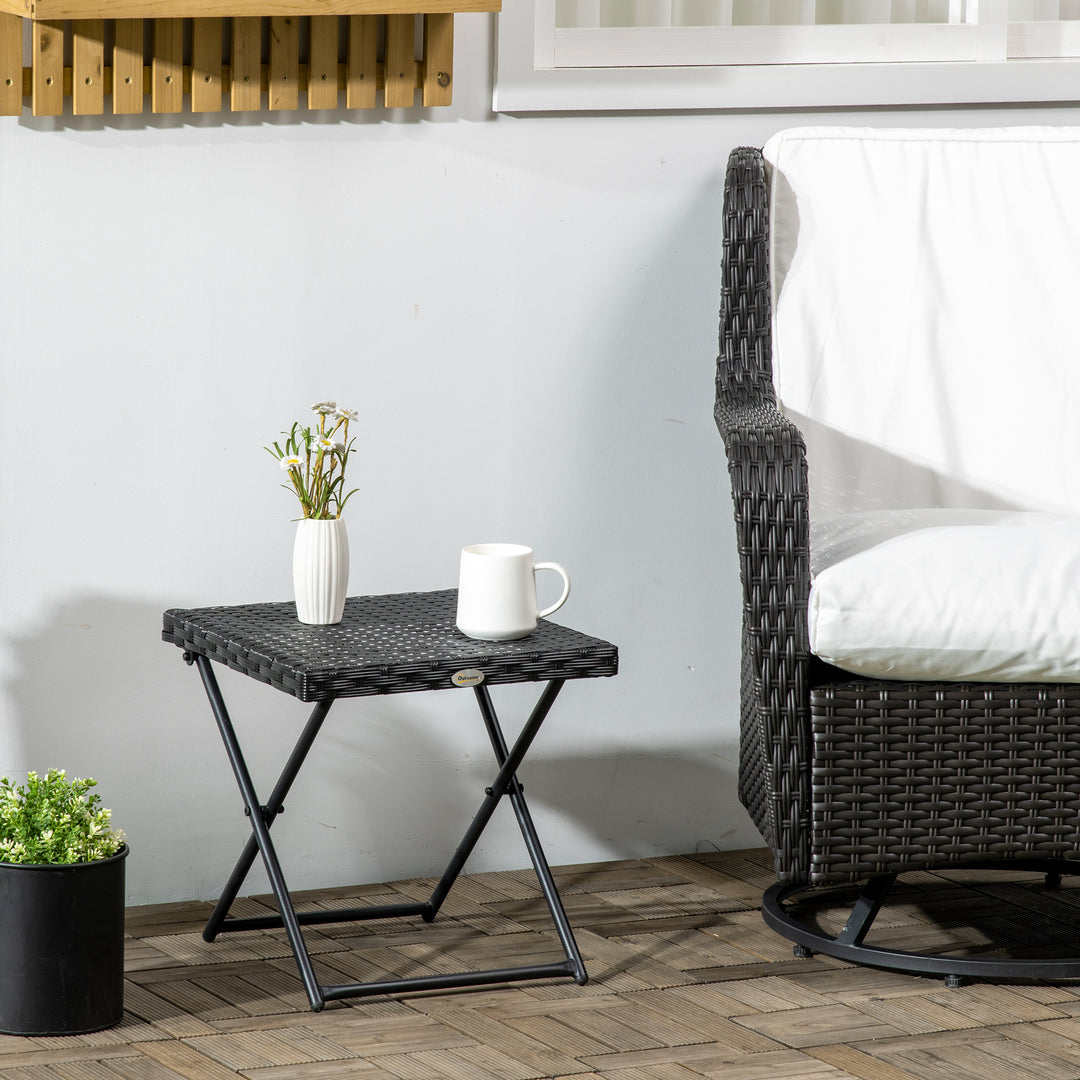 Square PE Wicker Rattan Folding Table - Black