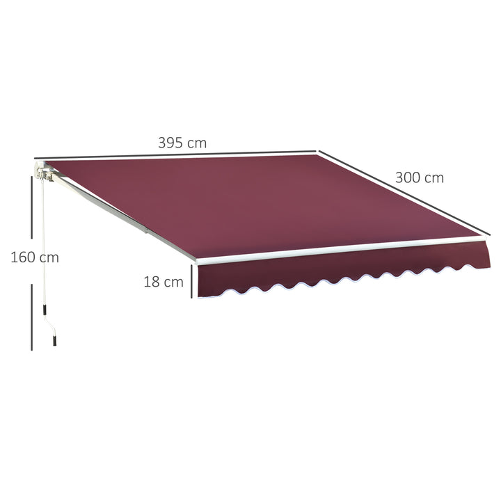3x4m Garden Patio Retractable Manual Awning Window Door Sun Shade Canopy with Fittings and Crank Handle Wine Red