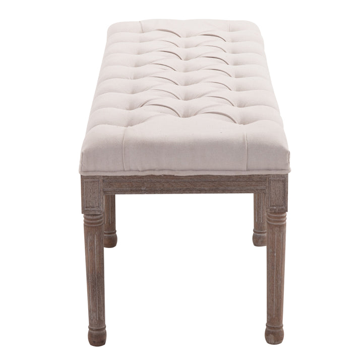 Bed End Side Chaise Lounge Sofa Stool Chic Button Tufted Window Hallway Seat Bench Wooden Leg Fabric Cover Padded Beige