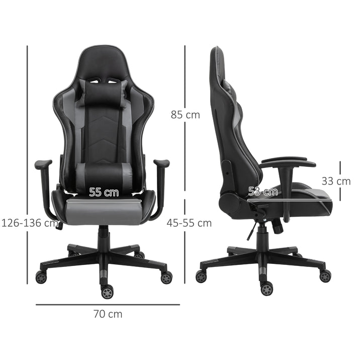 Vinsetto High Back Racing Gaming Chair, PU Leather Reclining Computer Chair with Head Pillow and Lumbar Support, Black