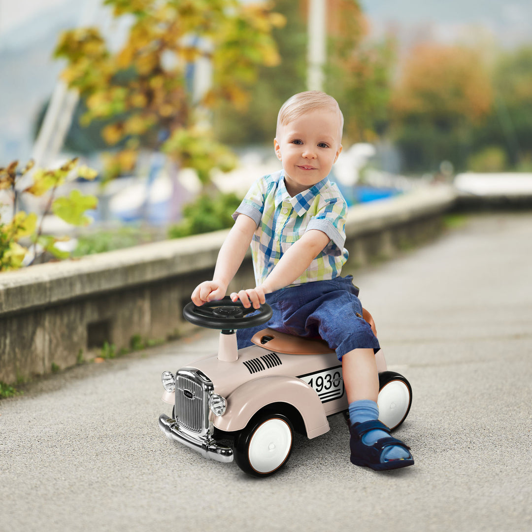 Foot To Floor Slider for Toddlers with Under Seat Storage Ride on Sliding Car with Horn Aged 12-36 Months Cream White