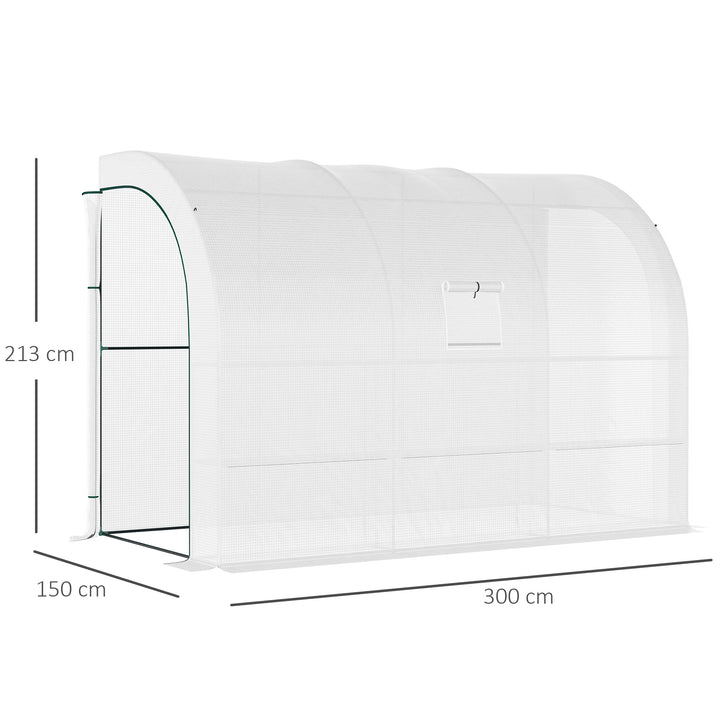 Outsunny Outdoor Walk-In Greenhouse, Plant Nursery with Zippered Doors, PE Cover and 3-Tier Shelves, White, 300 x 150 x 213 cm