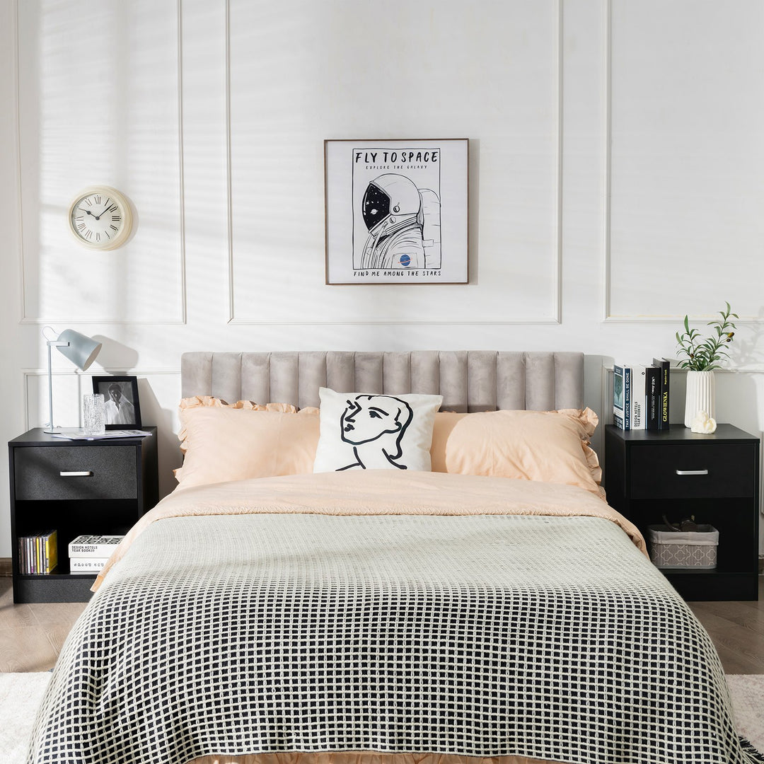 2-Tier Nightstand with Drawer and Open Component-Black