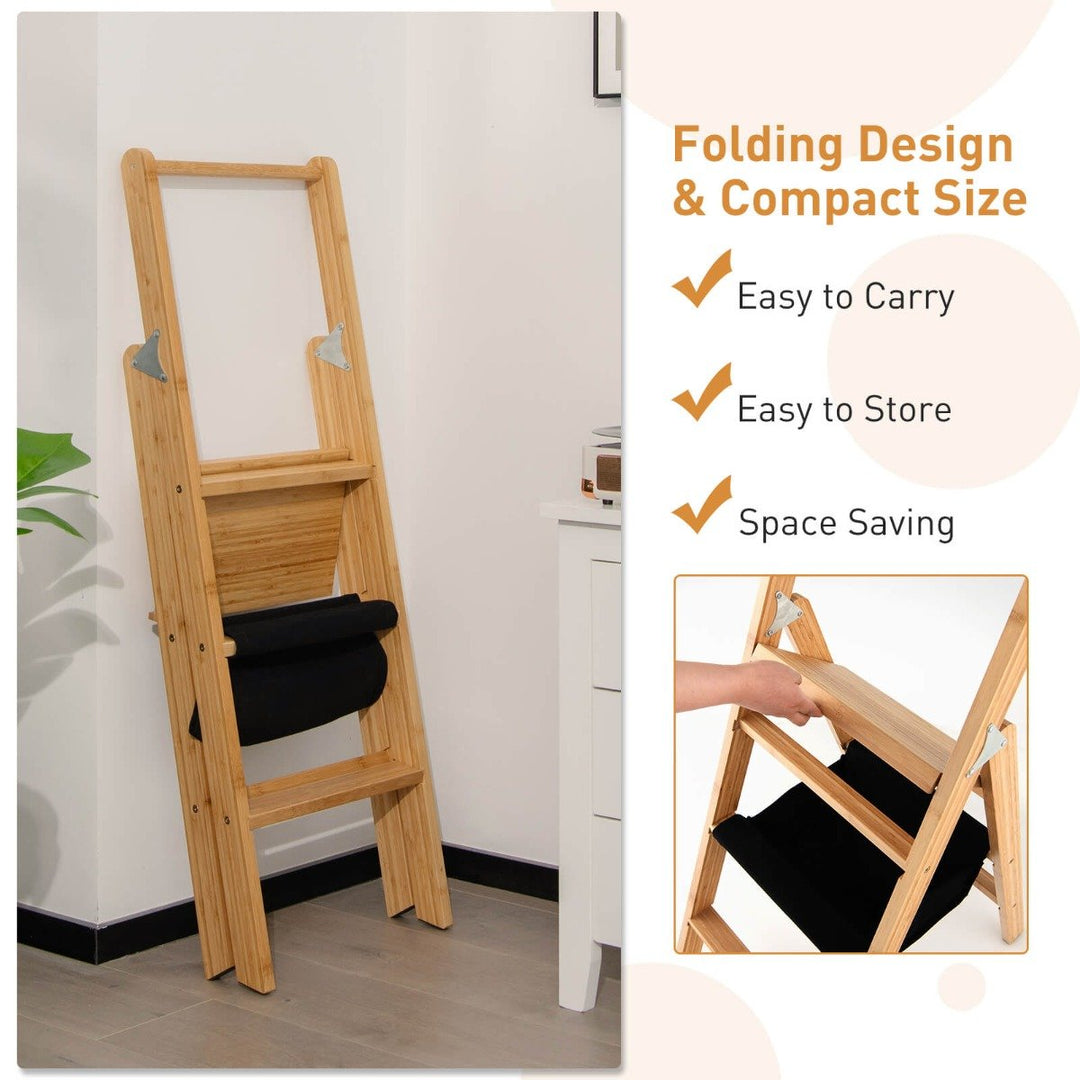 Bamboo Portable Folding Step Stool with Wide Pedal