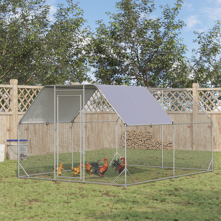 Chicken Run with Roof, Walk In Chicken Coop for 10-12 Chickens, Hen House Duck Pen Outdoor, 380x280x195 cm