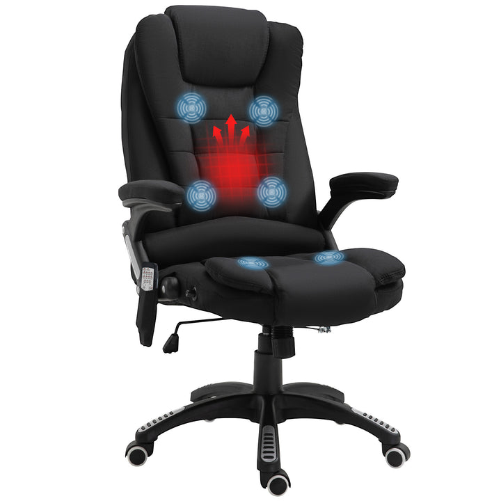 Vinsetto Massage Recliner Chair Heated Office Chair with Six Massage Points Linen-Feel Fabric 360° Swivel Wheels Black