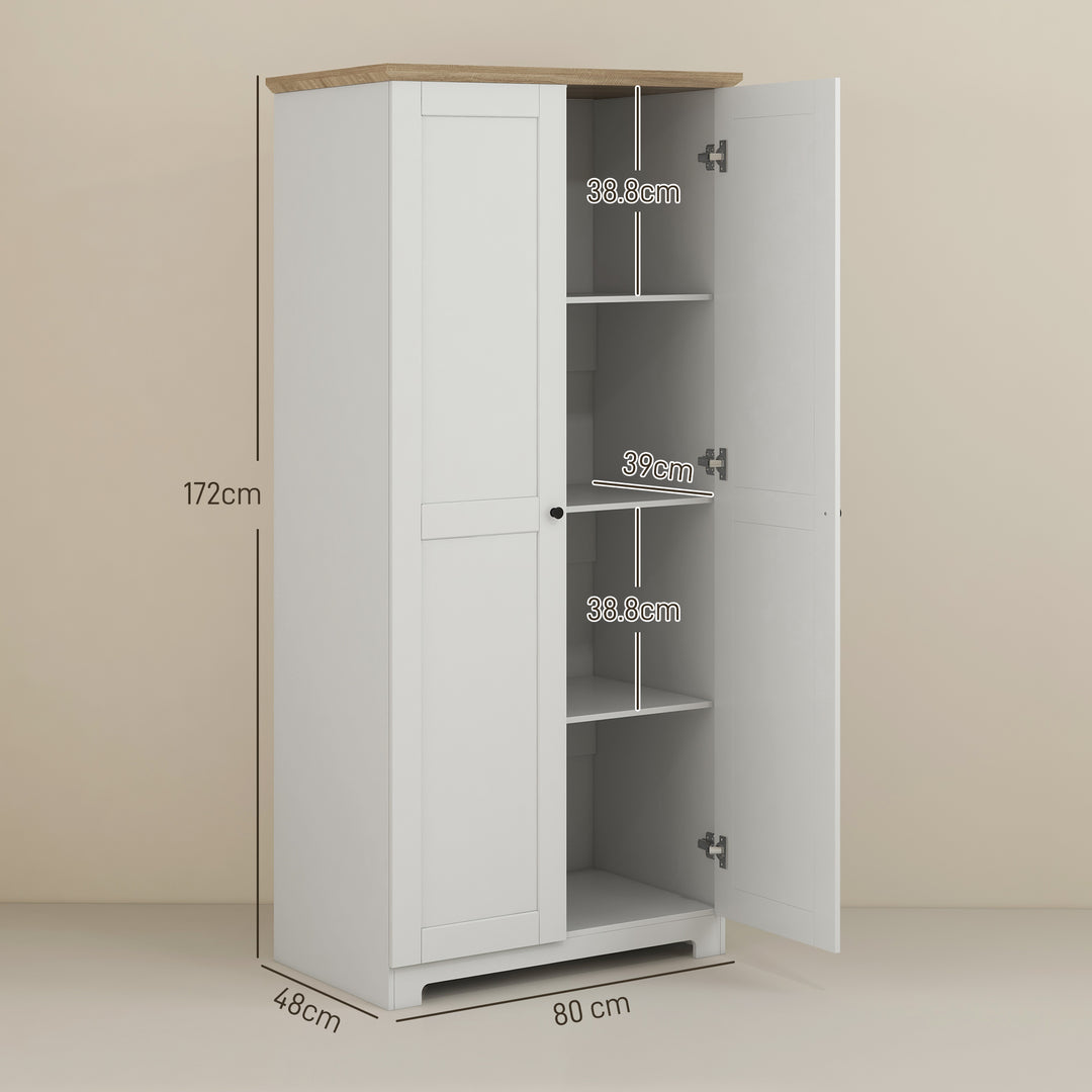 Wooden Storage Cabinet Cupboard With 2 Doors 4 Shelves White Pantry Closet 172cm