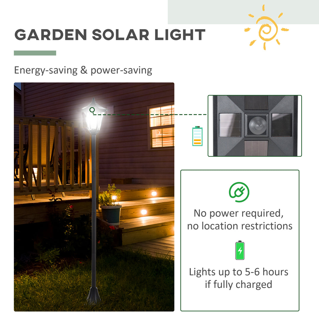 Outdoor Solar Powered Post Lamp Sensor Dimmable LED Lantern Bollard Pathway 1.2M Tall – Black