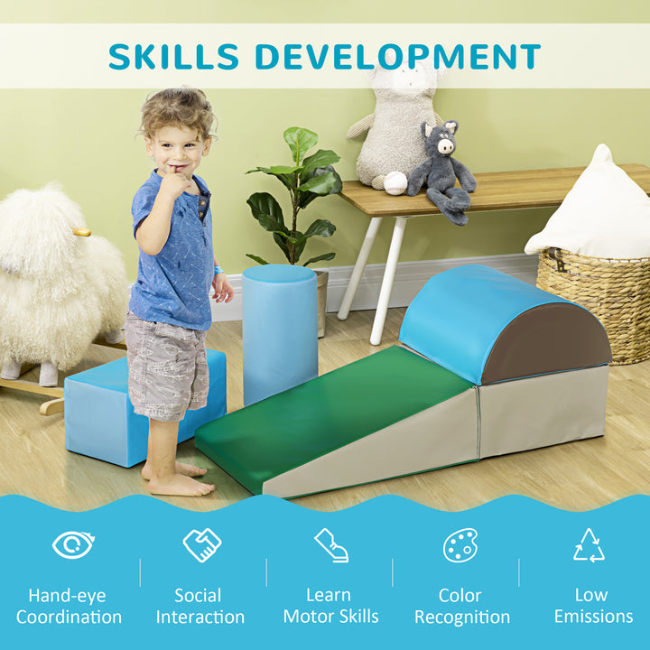 Kids 5-Piece PU Soft Climb & Crawl Playset Blue/Green