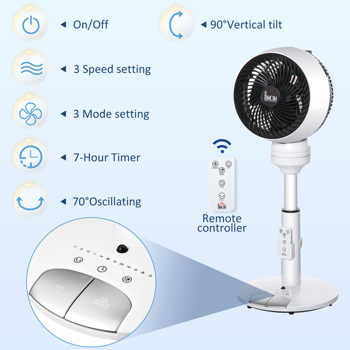 28'' Air Circulator Fan 3 Speed 3 Mode, 70° Oscillation 90° Vertical Tilt, Height Adjustable, Remote Controller for Living Room, Black & White