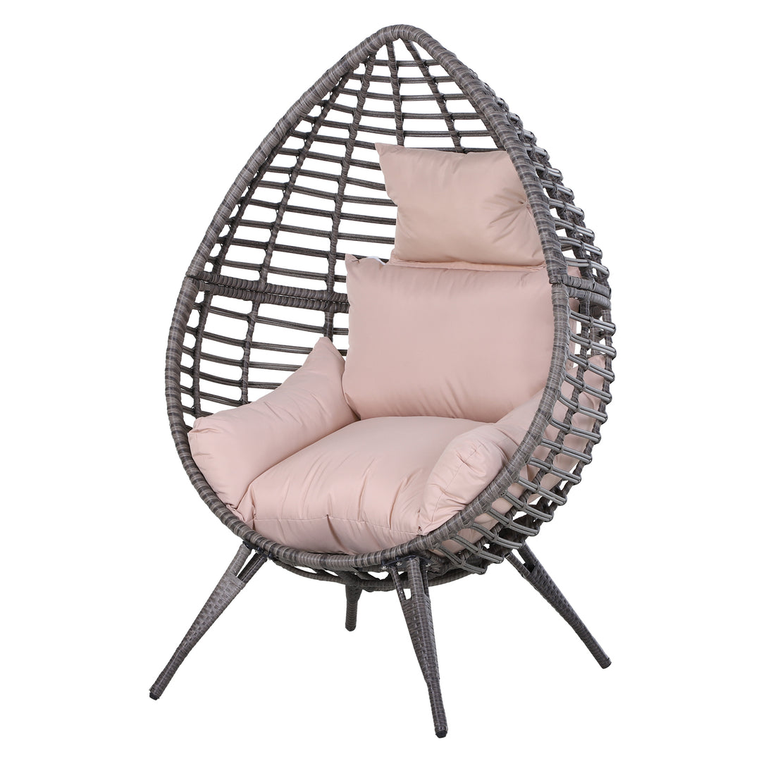 Outdoor Indoor Rattan Egg Chair Wicker Weave Teardrop Chair with Cushion