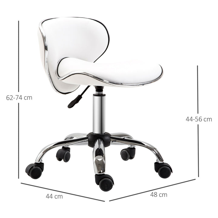 PU Leather Rolling Swivel Salon Chair Salon Stool with Backrest White