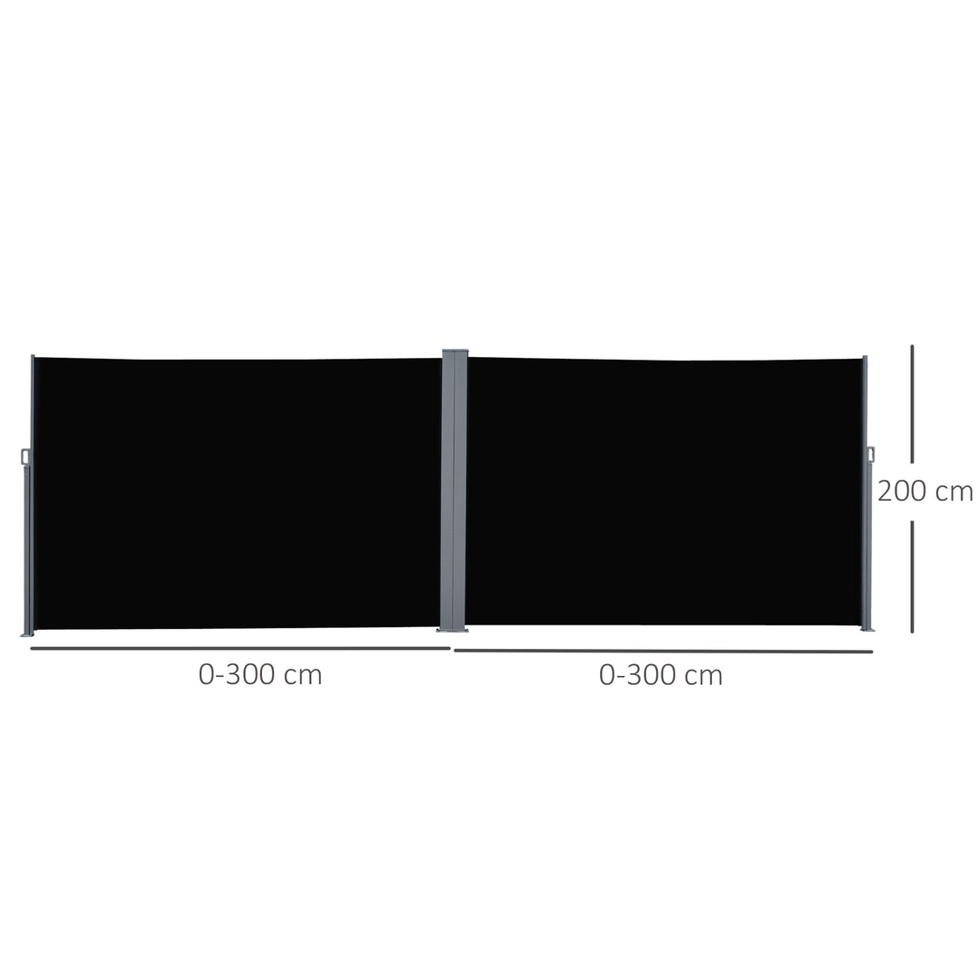 6 x 2m Retractable Sun Side Awning Screen Fence Patio Garden Wall Balcony Screening Panel Outdoor Blind Privacy Divider – Black