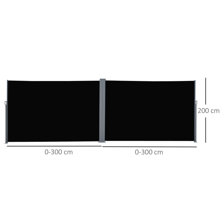 6 x 2m Retractable Sun Side Awning Screen Fence Patio Garden Wall Balcony Screening Panel Outdoor Blind Privacy Divider – Black