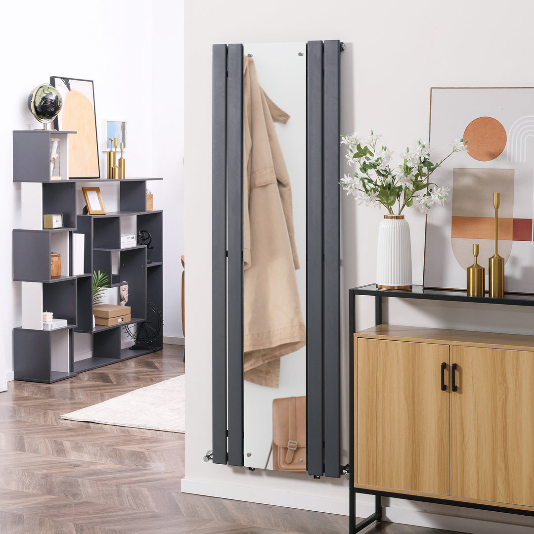 180 x 60cm Space Heater with Middle Mirror, Water-filled Heater for Home, Single-layer Horizontal Designer Radiators Quick Warm up Living room