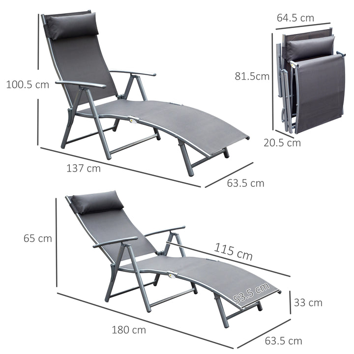 Texteline Sun Lounger Recliner Chair Patio Foldable Garden 5 Levels Grey