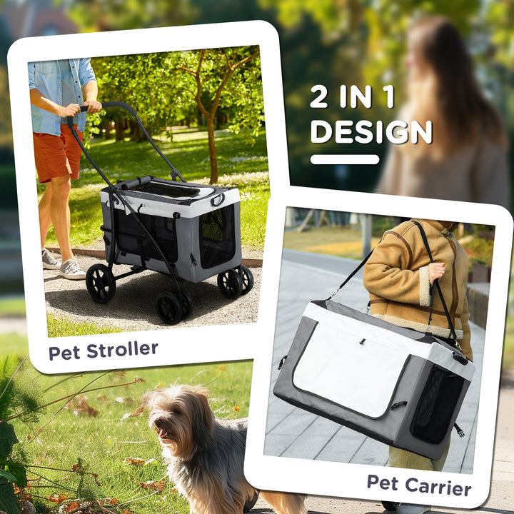 Foldable Dog Stroller, Pet Travel Crate with Detachable Carrier