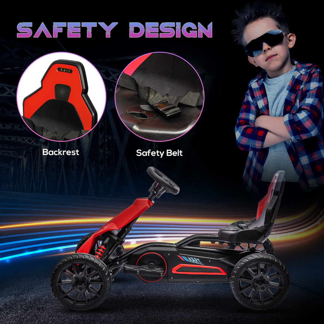 12V Electric Go Kart for Kids, Ride-On Racing Go Kart with Forward Reversing, Rechargeable Battery, 2 Speeds, for Boys Girls Aged 3-8 Years Old - Red