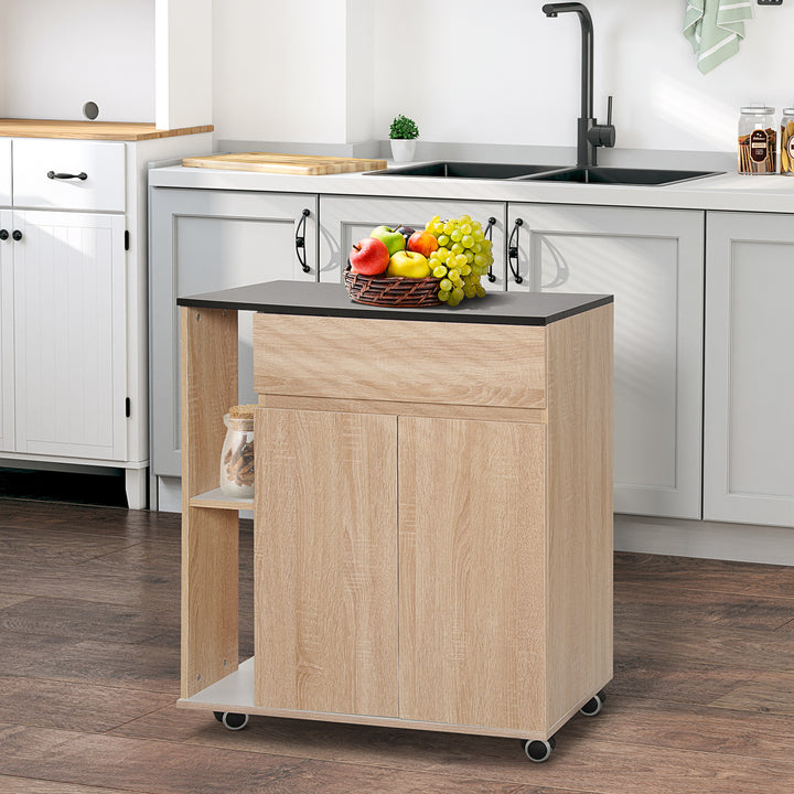 Kitchen Storage Trolley Cart Cupboard Rolling Island Shelves Cabinet With Door and Drawer Locking Wheels