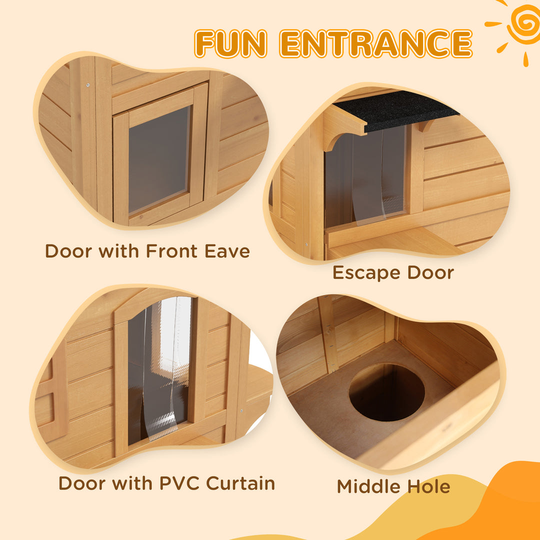 Wooden Cat House Condos Cat Cave Pet Shelter 2 Floor Villa Outdoor Furniture Natural Wood Finish