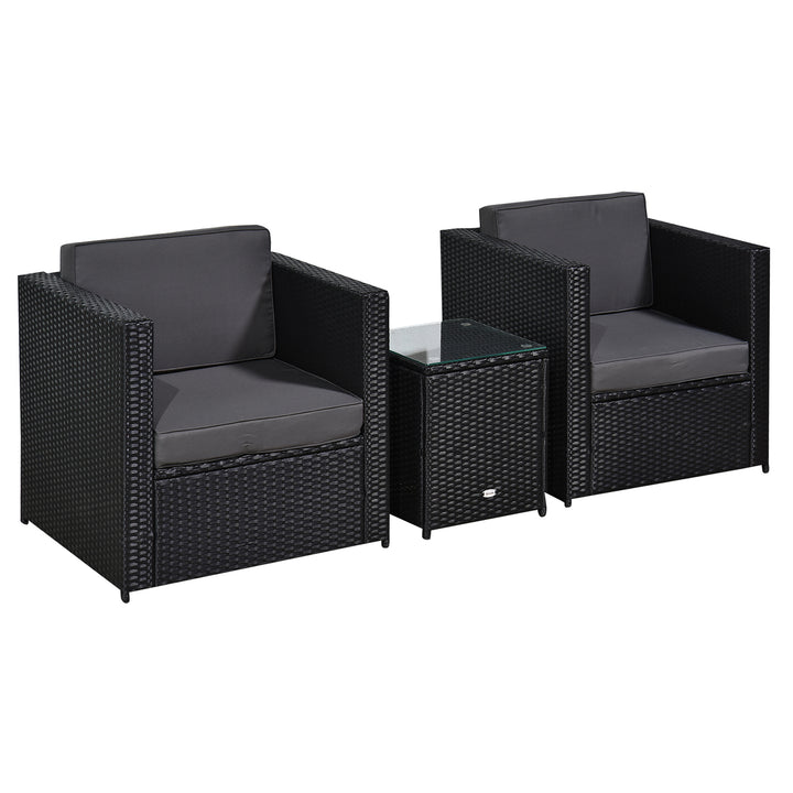 3 pcs PE Rattan Garden Furniture Patio Bistro Set Weave Conservatory Sofa Table and Chairs Set Black