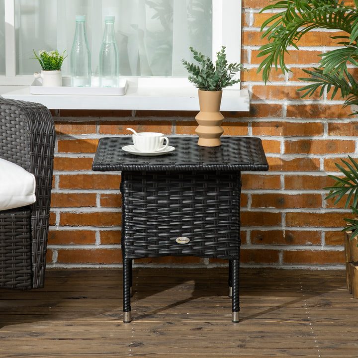 Rattan Side Table, Outdoor Coffee Table, with Plastic Board Under the Full Woven Table Top for Patio, Garden, Balcony, Black