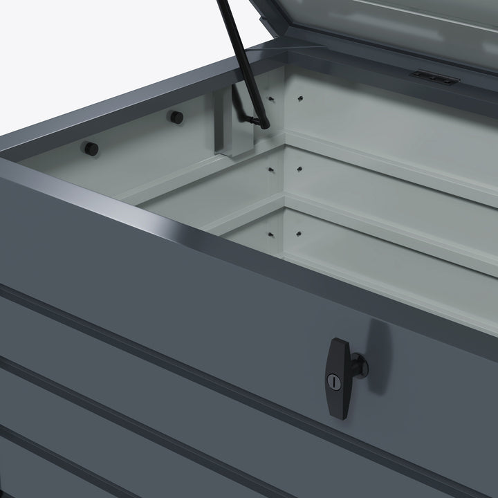 Galvanised Steel Garden Storage Box, with Lock - Dark Grey