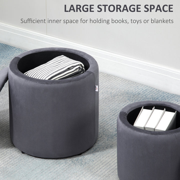 Modern Storage Ottoman with Removable Lid, Fabric Storage Stool, Foot Stool, Dressing Table Stool, Set of 2, Grey
