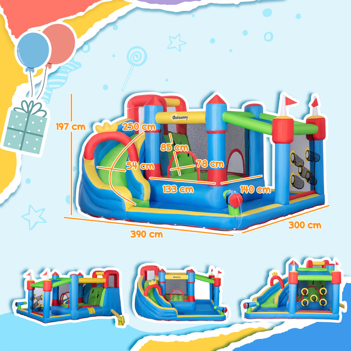 5 in 1 Kids Bounce Castle Large Castle Style Inflatable House Slide Trampoline Pool Water Gun Climbing Wall for Kids Age 3-8