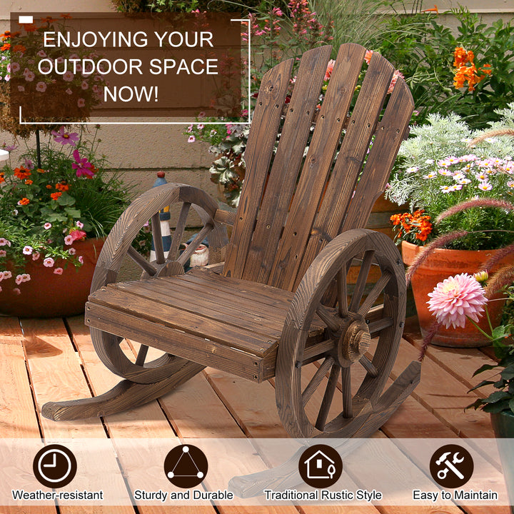 Wooden Adirondack  Rocking Chair Reclining Armchair Outdoor Garden Furniture Patio Porch Rocker - Carbonized Wood Colour