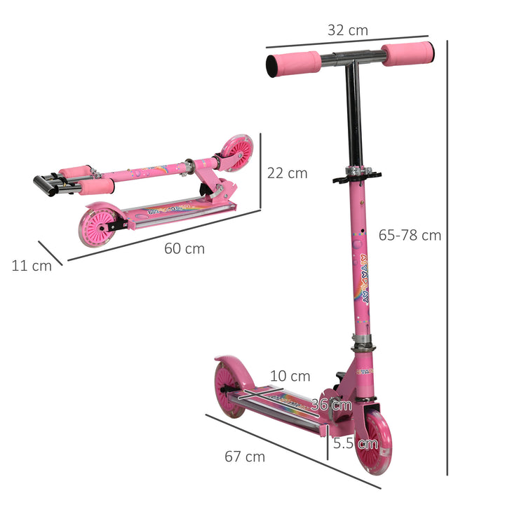 Kids Scooter with Lights, Music, Adjustable Height, Folding Frame, LED Wheels, for 3-7 Years Old, Pink