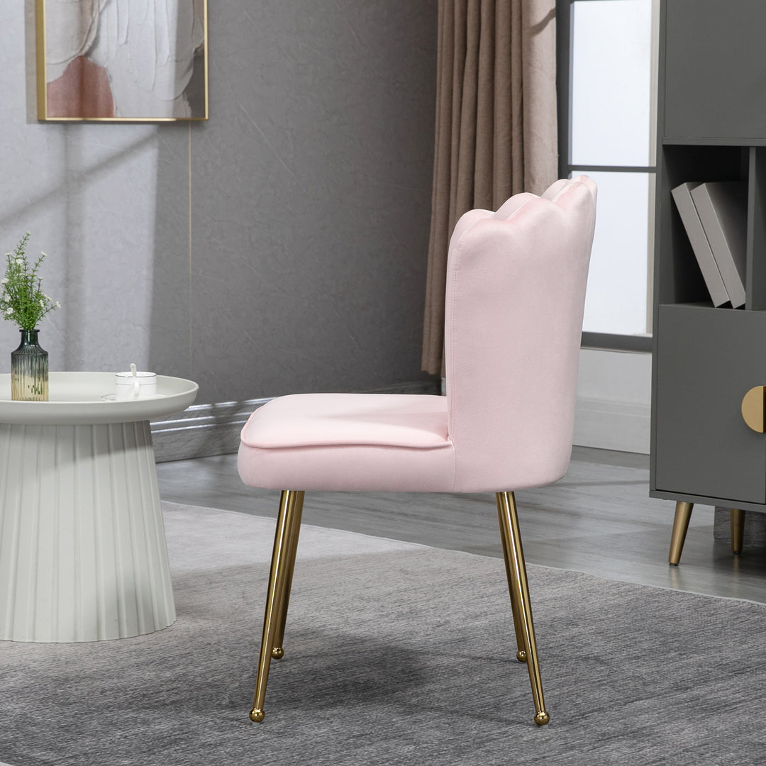 HOMCOM Velvet-Feel Shell Luxe Accent Chair, Glam Vanity Chair Makeup Seat, Home Bedroom Lounge with Metal Legs Comfort Padding, Pink