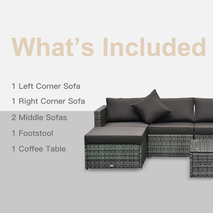 Outsunny 5-Seater Garden Patio Rattan Furniture Wicker Weave Conservatory Sofa Chairs Table Set Brown Aluminium Frame
