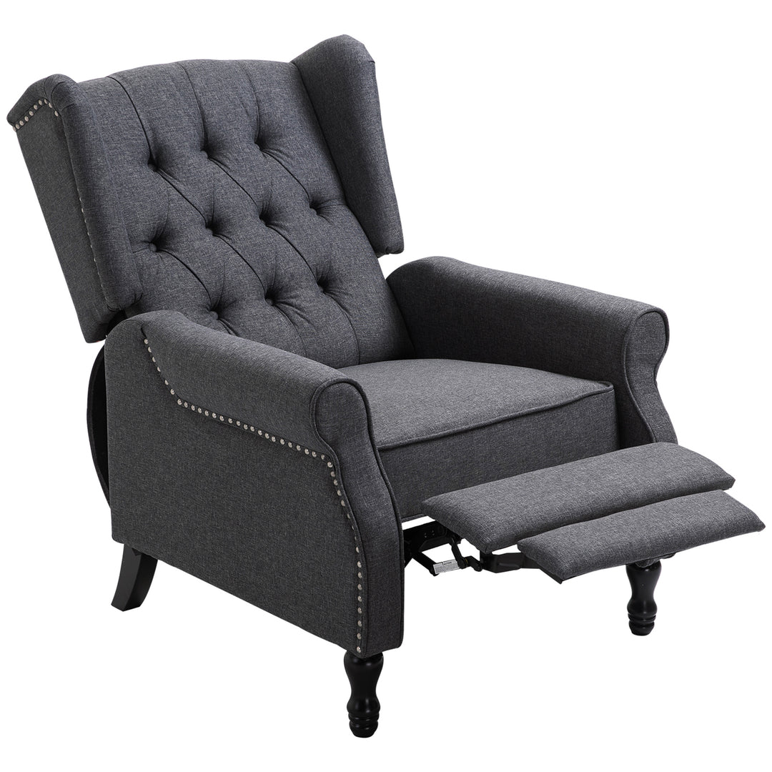 HOMCOM Recliner Armchair for Living Room, Reclining Chair, Wingback Chair with Button Tufted Back and Footrest, Dark Grey