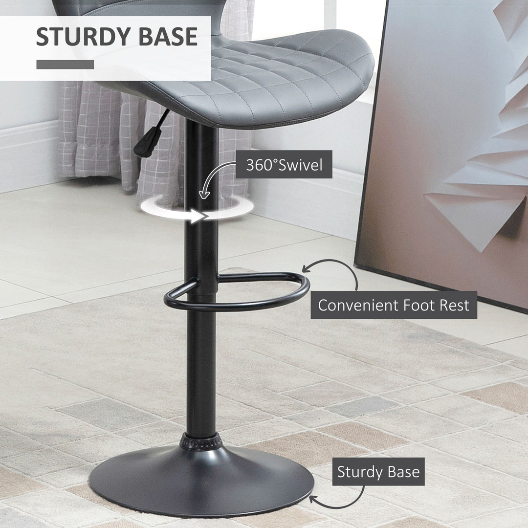 Bar Stools Set of 2 Adjustable Height Swivel Bar Chairs in PU Leather with Backrest & Footrest, Grey