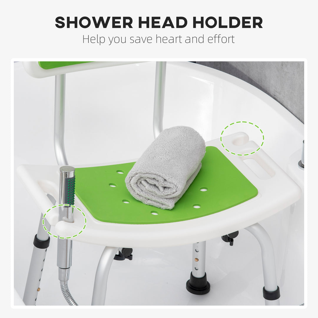 Shower Chair for the Elderly and Disabled, 6-Level Height Adjustable Shower Stool with Backrest, Curved Seat, Anti-slip Foot Pads, Green